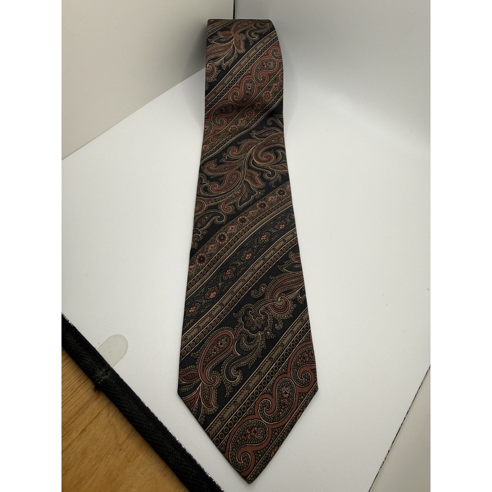 Vintage Robert Talbott Nordstrom Silk Tie Black Rust Paisley Italy USA 58" x 3"